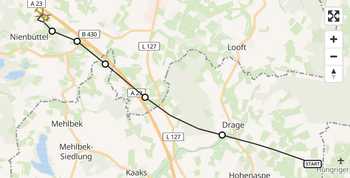 Flugroute Rettungshubschrauber Hohenaspe - Nienbüttel, 05 März 2026, 16:28