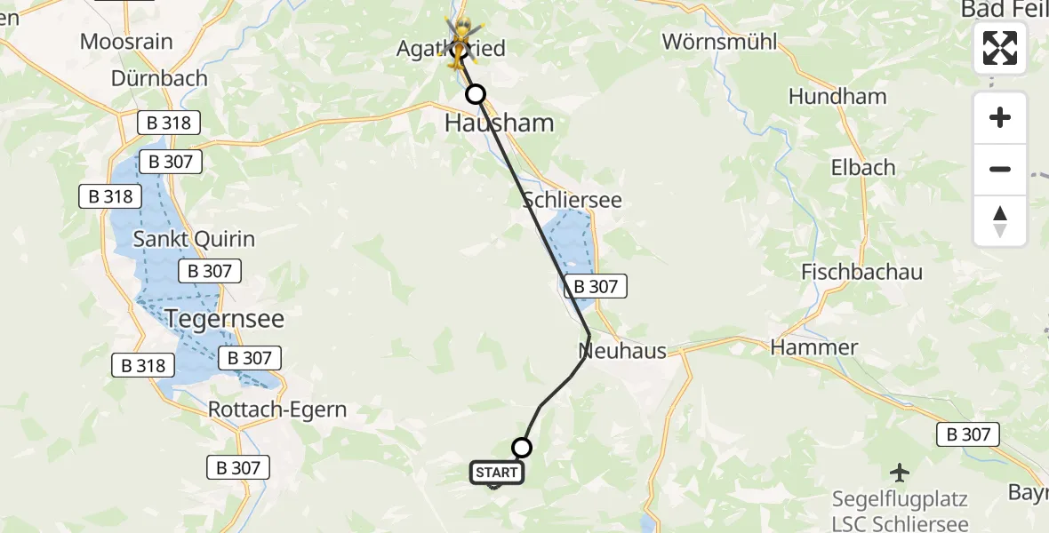 Flugroute Rettungshubschrauber Schliersee - Agatharied Hospital Heliport, 05 März 2026, 16:32