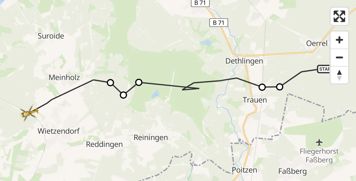 Routekaart van de vlucht: Rettungshubschrauber nach Wietzendorf, K 41