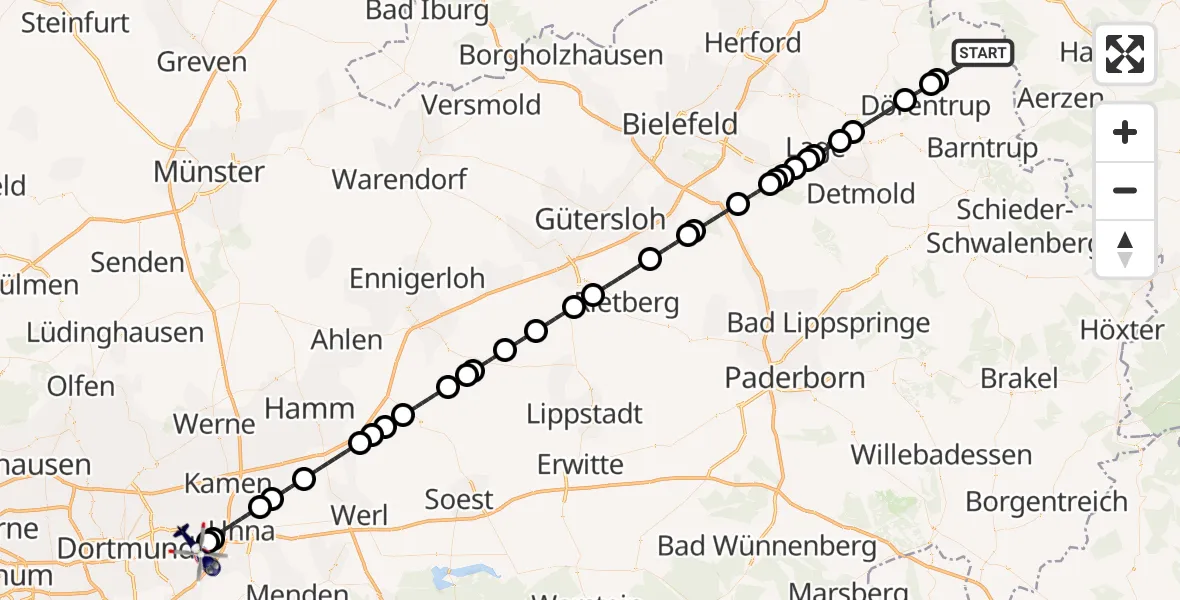 Flugroute Polizeihubschrauber Extertal - Dortmund Airport, 05 März 2026, 16:35
