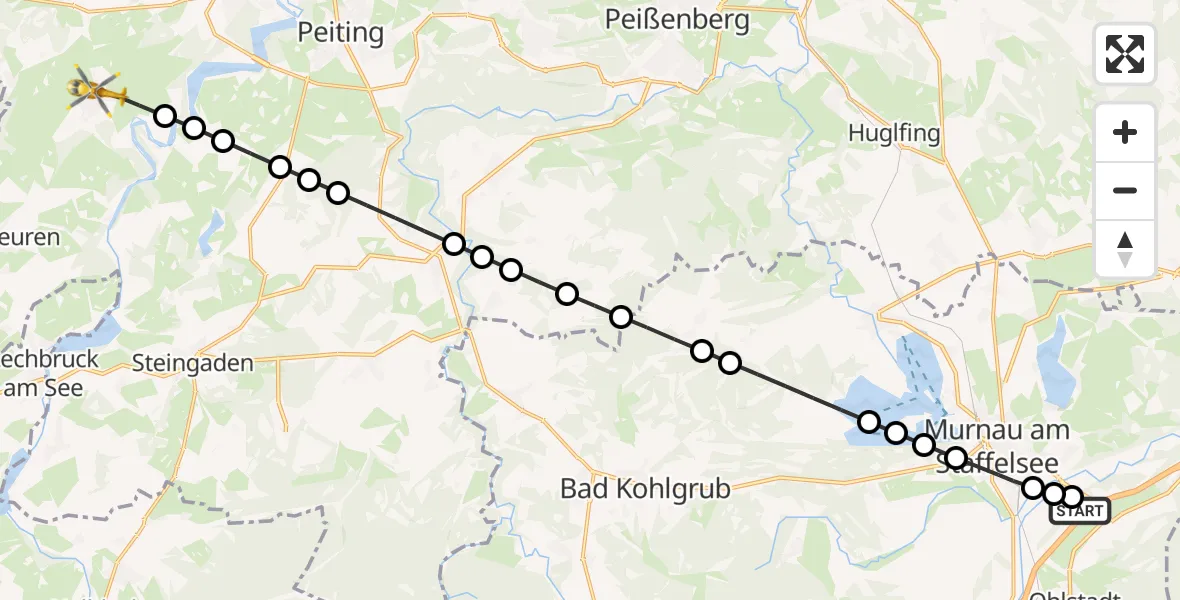 Flugroute Rettungshubschrauber Ohlstadt Airfield - Burggen, 05 März 2026, 16:40