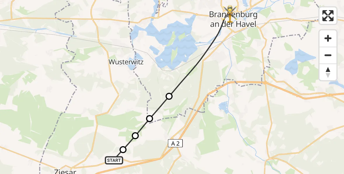 Flugroute Rettungshubschrauber Glienecke - Brandenburg an der Havel, 05 März 2026, 16:40