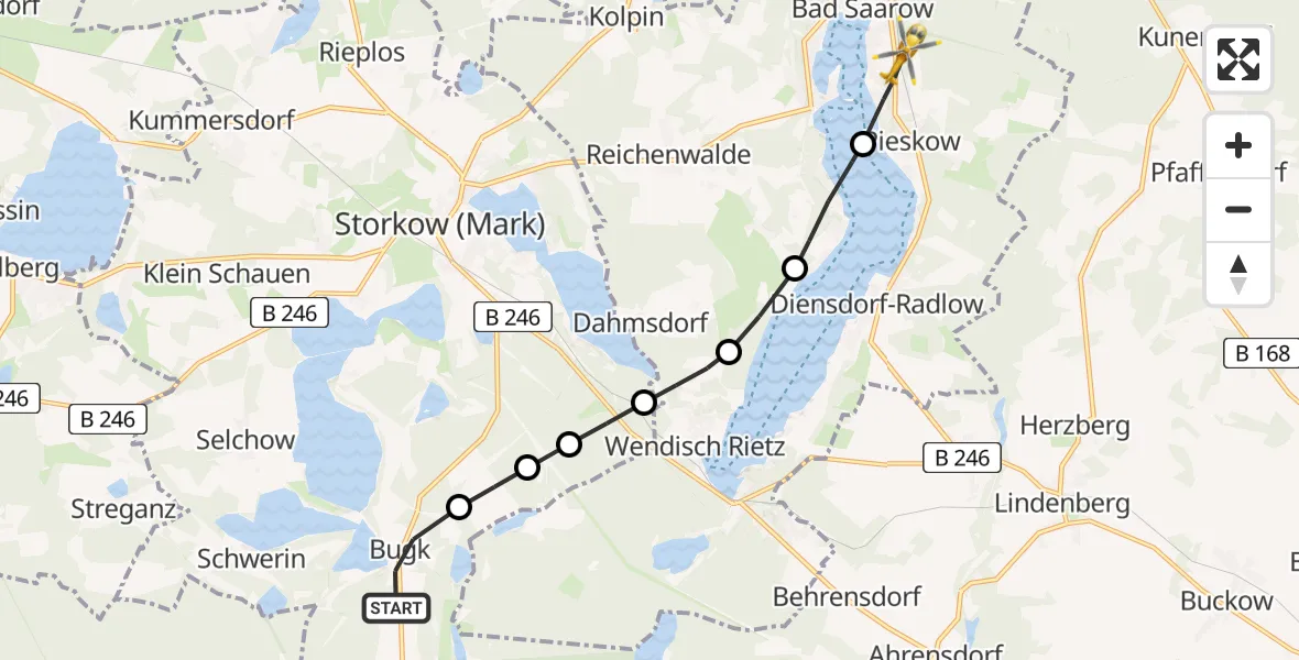 Flugroute Rettungshubschrauber Bugk - Bad Saarow Hospital Heliport, 05 März 2026, 16:42