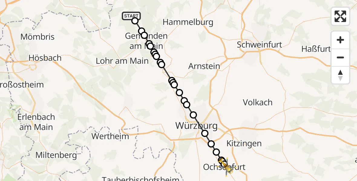Flugroute Rettungshubschrauber Burgsinn - Ochsenfurt, 05 März 2026, 16:48