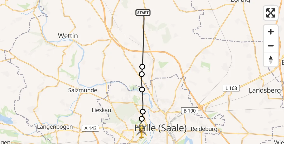 Routekaart van de vlucht: Rettungshubschrauber nach Halle (Saale), An der Feuerwache
