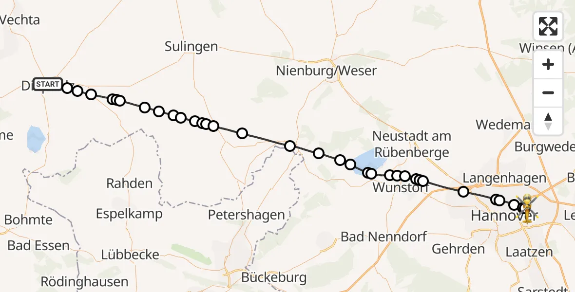 Flugroute Rettungshubschrauber Diepholz - Hannover Air Rescue Heliport (Christoph 4), 05 März 2026, 16:53