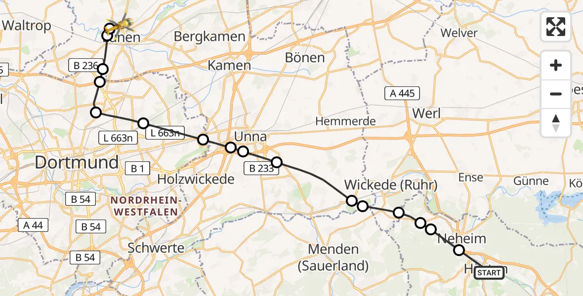 Routekaart van de vlucht: Rettungshubschrauber nach Lünen, Döttelbeckstraße
