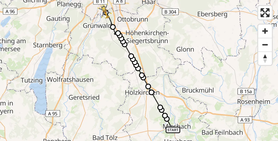 Flugroute Rettungshubschrauber Miesbach - ADAC Air Rescue Center Heliport (Christoph 1), 05 März 2026, 17:13