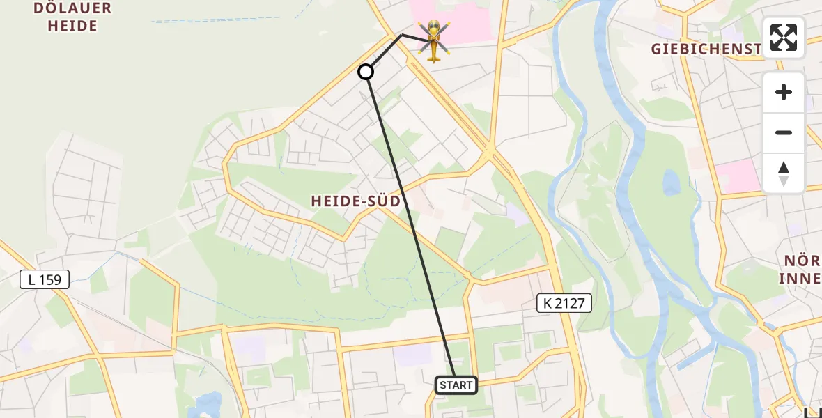 Flugroute Rettungshubschrauber Halle (Saale) - Halle (Saale) University Hospital Heliport, 05 März 2026, 17:16