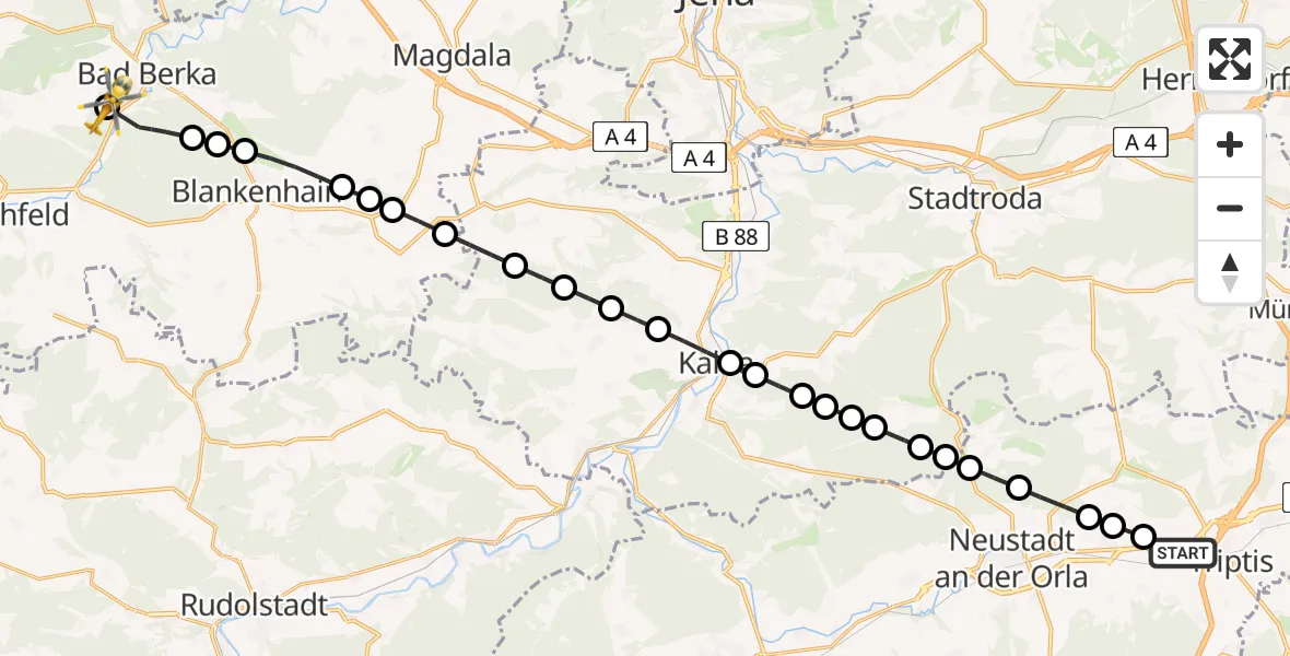 Routekaart van de vlucht: Ambulanzhubschrauber nach DRF Rescue Station Bad Berka Heliport