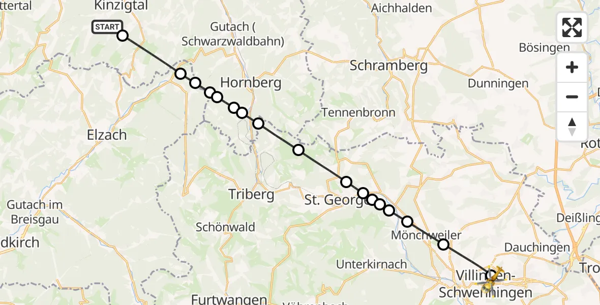 Flugroute Rettungshubschrauber Hofstetten - DRF Air Rescue Station Villingen-Schwenningen Heliport (Christoph 11), 05 März 2026, 17:32