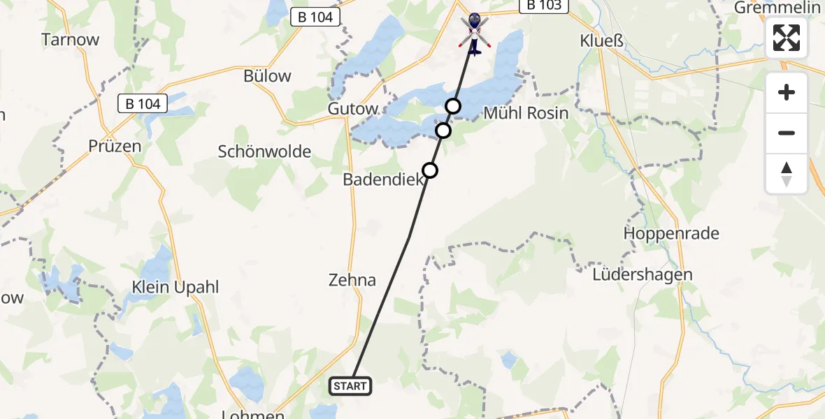 Flugroute Polizeihubschrauber Zehna - Güstrow, 05 März 2026, 17:33