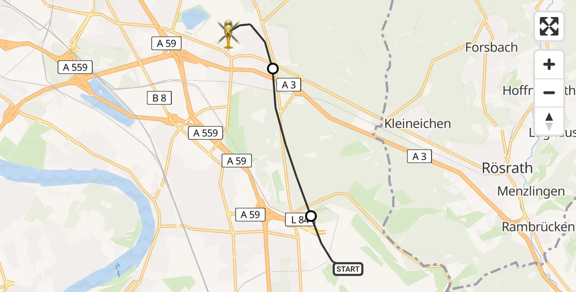 Flugroute Ambulanzhubschrauber Cologne Bonn Airport - Kalk, 05 März 2026, 17:37