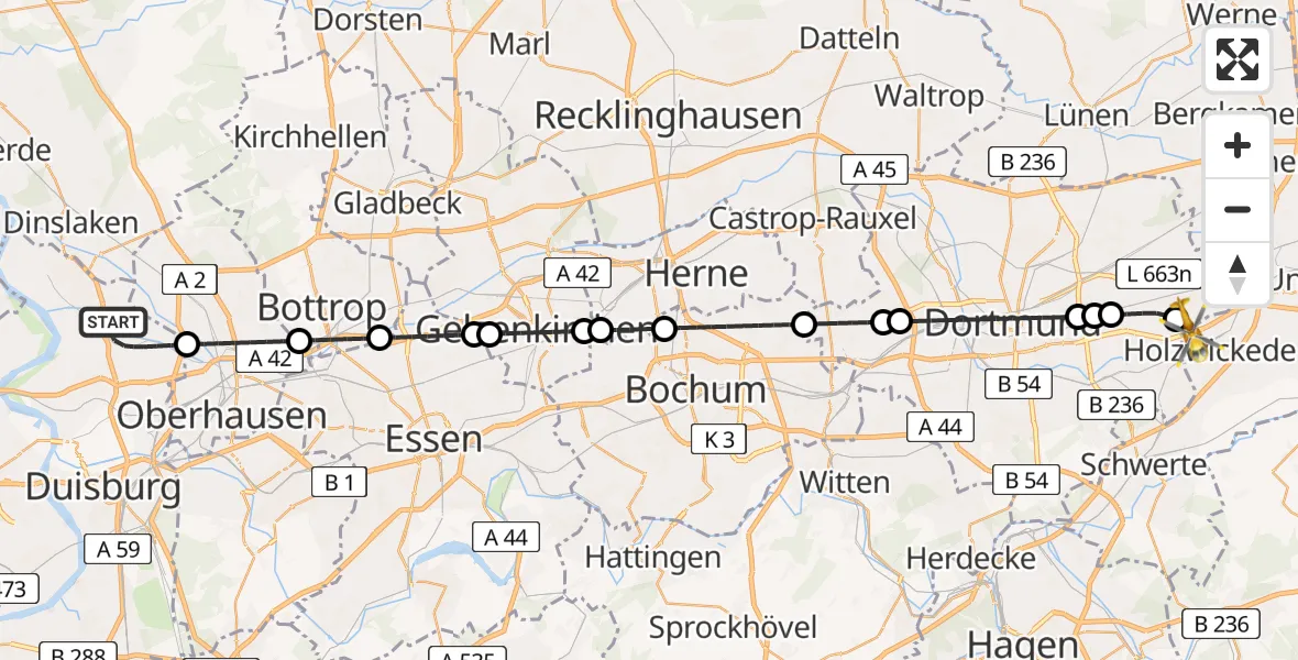 Flugroute Ambulanzhubschrauber Hamborn - Dortmund Airport, 05 März 2026, 17:38