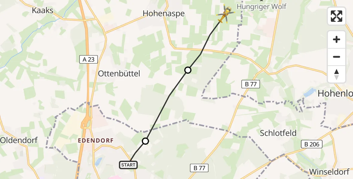 Flugroute Rettungshubschrauber Itzehoe - Hohenaspe, 05 März 2026, 17:39