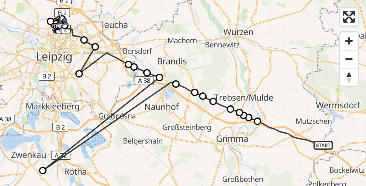Flugroute Polizeihubschrauber Grimma - Leipzig Police Academy Heliport, 05 März 2026, 17:55