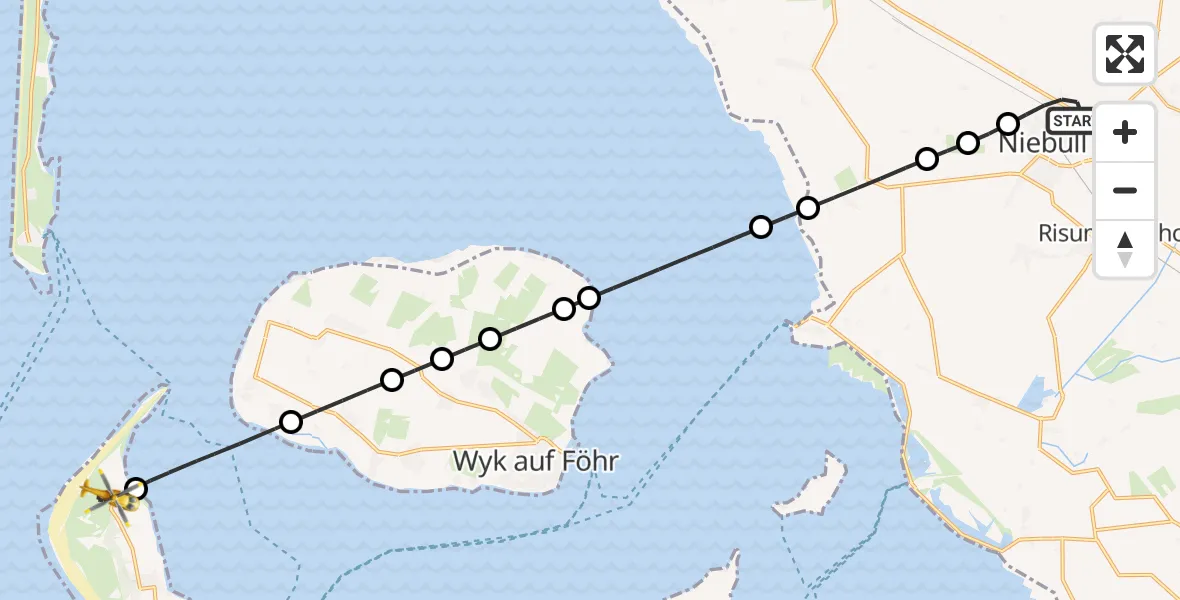 Flugroute Rettungshubschrauber Niebüll - Norddorf auf Amrum, 05 März 2026, 17:59