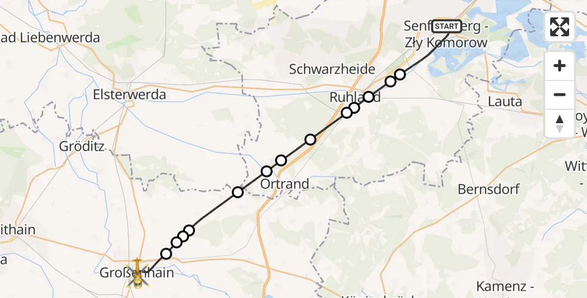 Flugroute Ambulanzhubschrauber Senftenberg - Großenhain, 05 März 2026, 18:00