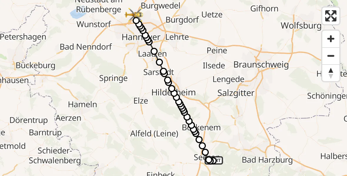 Flugroute Ambulanzhubschrauber Seesen - Hannover Airport, 05 März 2026, 18:02