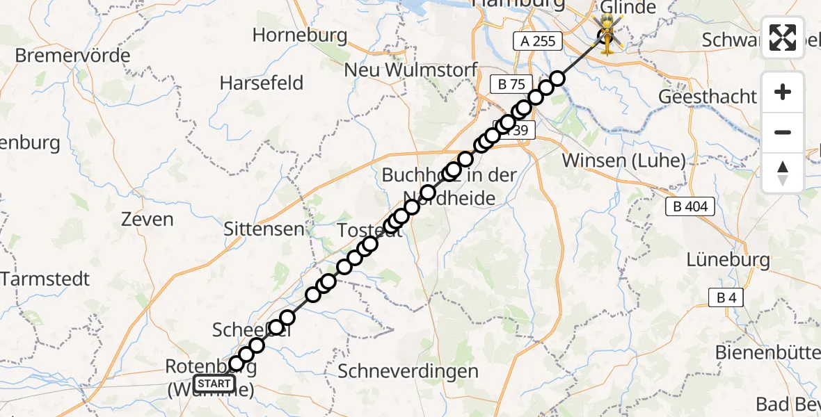 Flugroute Ambulanzhubschrauber Rotenburg - Christoph Hansa ADAC Helipad, 05 März 2026, 18:23