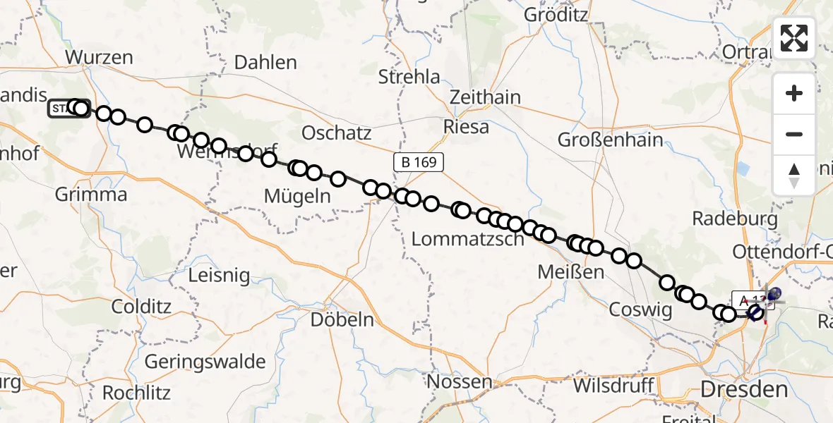Flugroute Polizeihubschrauber Leulitz - Dresden Airport, 05 März 2026, 18:45