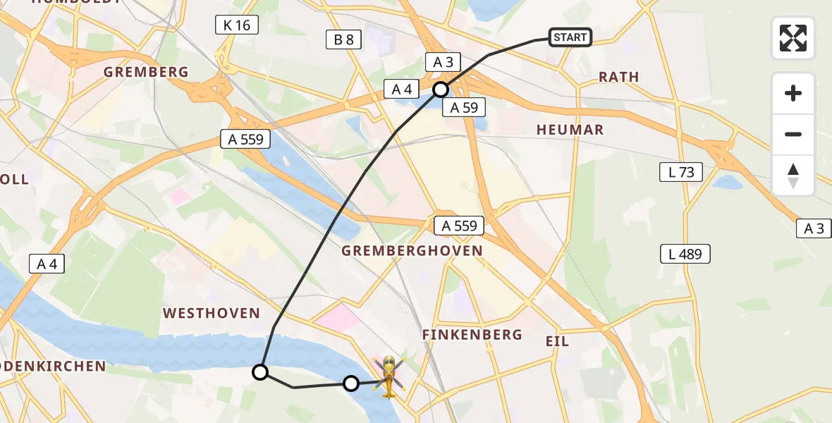 Flugroute Ambulanzhubschrauber Kalk - Porz am Rhein Hospital Heliport, 05 März 2026, 19:24