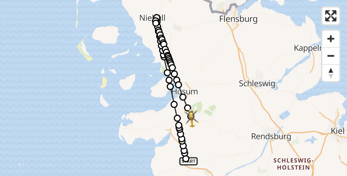 Flugroute Rettungshubschrauber Heide - Friedrichstadt, 05 März 2026, 19:26