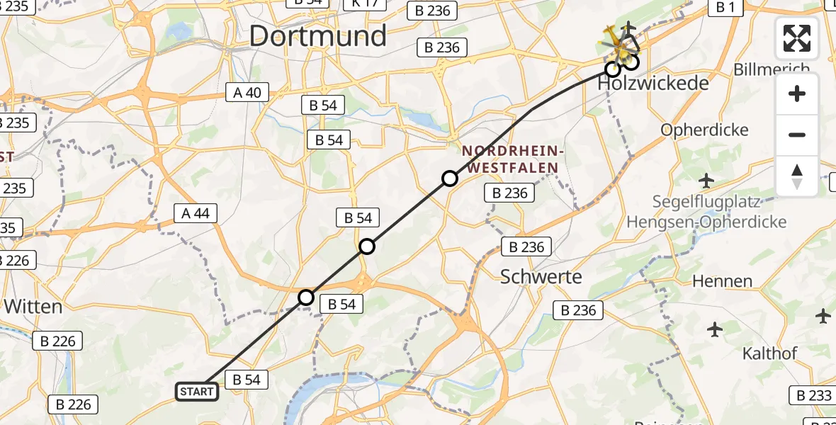Flugroute Ambulanzhubschrauber Herdecke - Dortmund Airport, 05 März 2026, 19:51