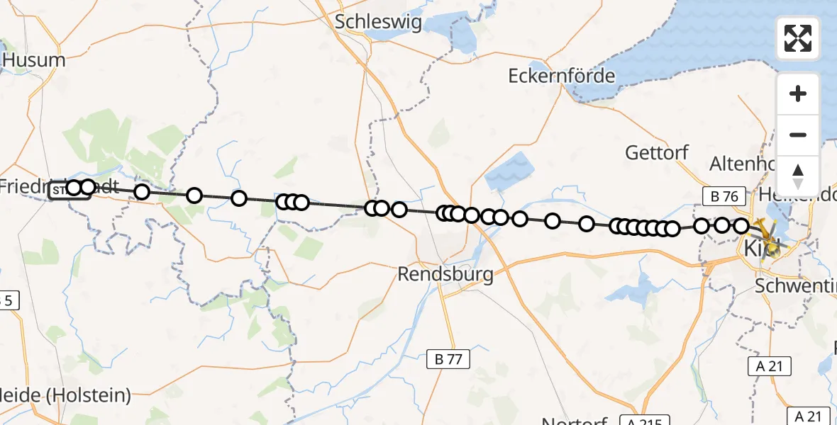 Routekaart van de vlucht: Rettungshubschrauber nach Kiel, Arnold-Heller-Straße