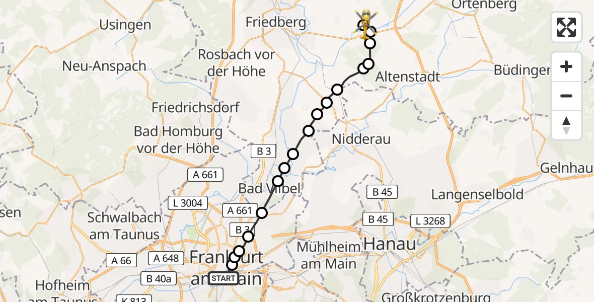 Flugroute Ambulanzhubschrauber Süd - Reichelsheim, 05 März 2026, 21:20