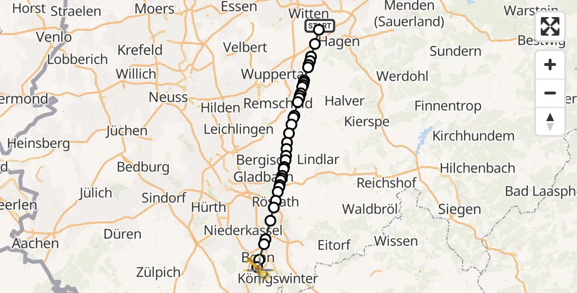 Routekaart van de vlucht: Ambulanzhubschrauber nach Bonn University Hospital Heliport