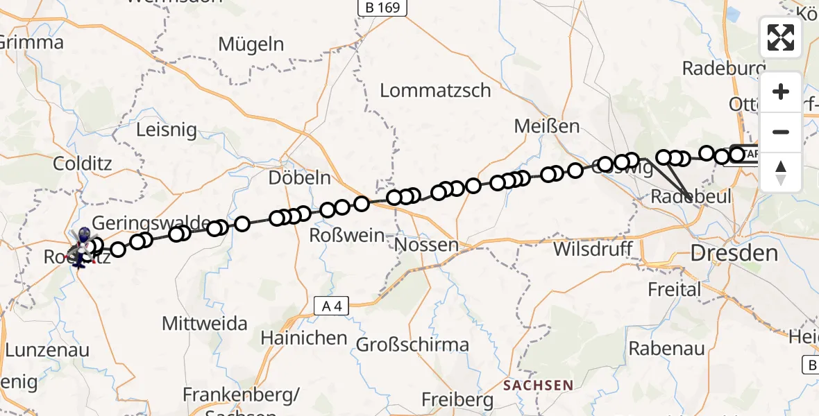 Routekaart van de vlucht: Polizeihubschrauber nach Rochlitz, Stöbniger Straße