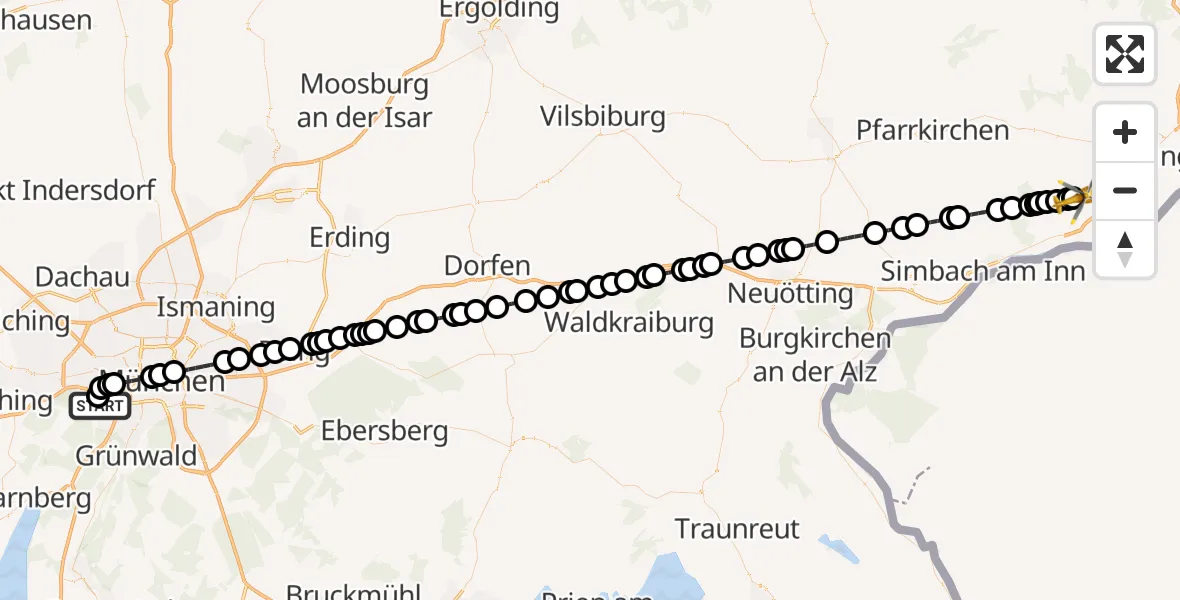 Flugroute Ambulanzhubschrauber DRF Air Rescue München Heliport - Rotthalmünster, 05 März 2026, 23:34