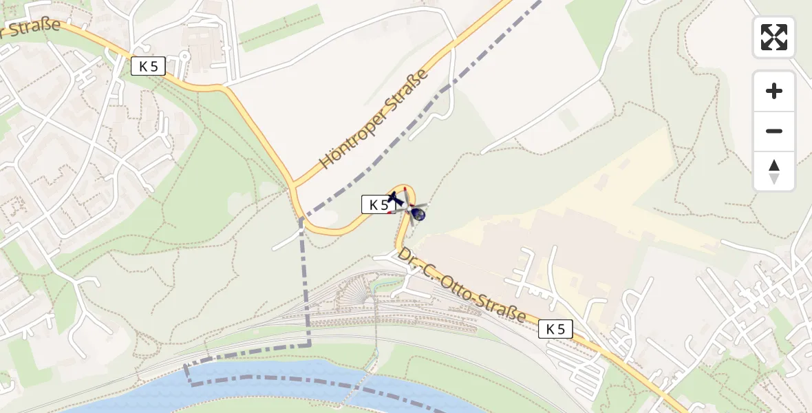 Routekaart van de vlucht: Polizeihubschrauber nach Bochum