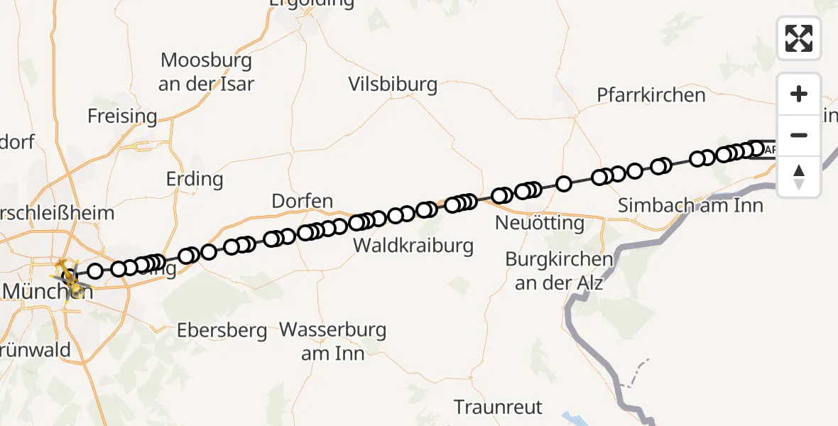 Flugroute Ambulanzhubschrauber Rotthalmünster - München Bogenhausen Hospital Heliport, 06 März 2026, 00:56