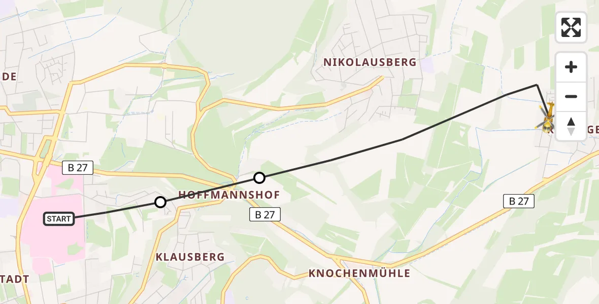 Flugroute Rettungshubschrauber Göttingen University Clinic Heliport - Göttingen, 06 März 2026, 07:11