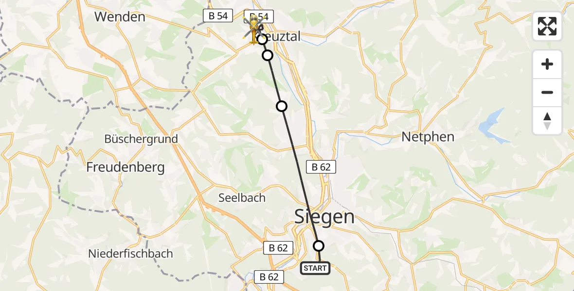 Flugroute Rettungshubschrauber Evangelisches Jung-Stilling Hospital Helipad - Fellinghausen, 06 März 2026, 07:17