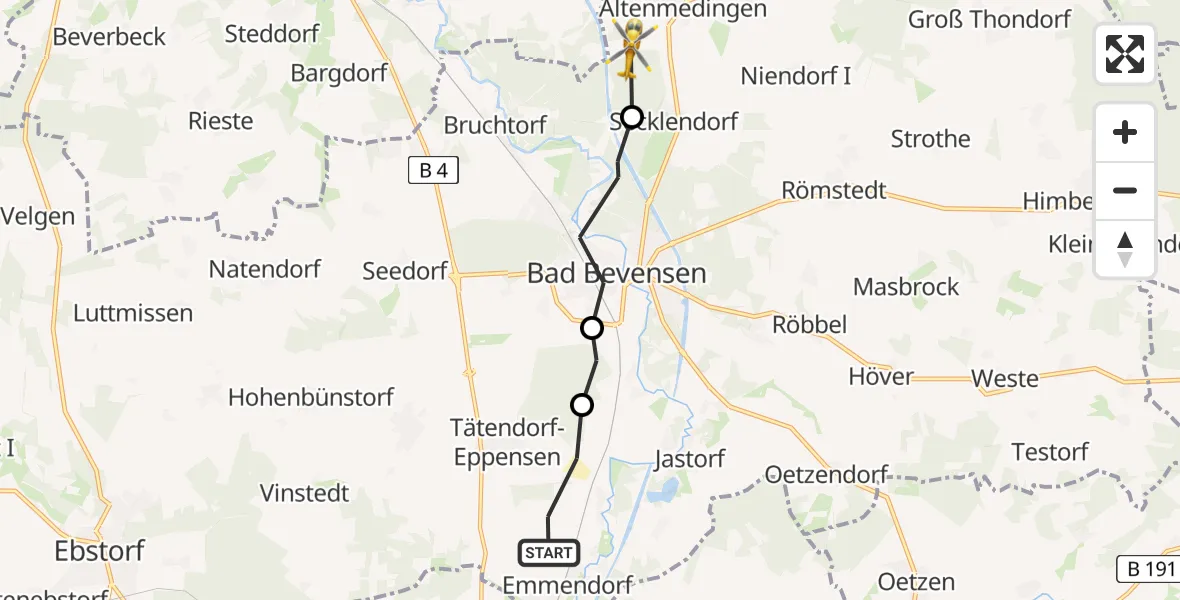Flugroute Rettungshubschrauber Emmendorf - Altenmedingen, 06 März 2026, 07:23