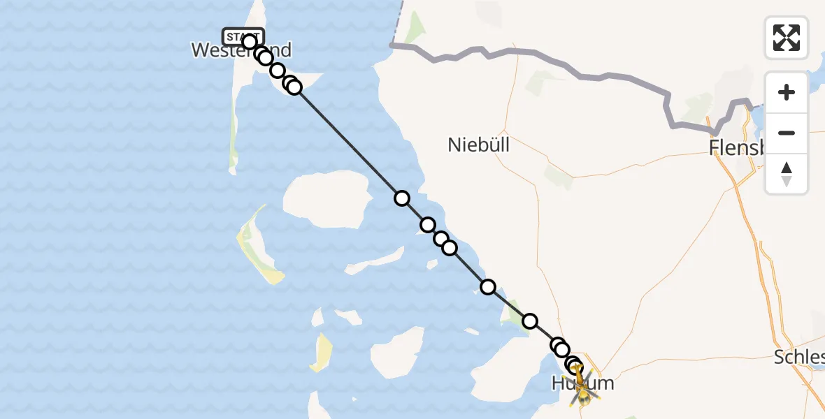 Flugroute Rettungshubschrauber Westerland - Husum, 06 März 2026, 07:25
