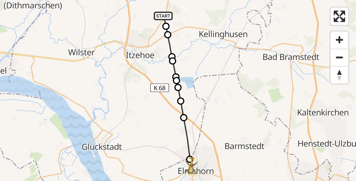 Flugroute Rettungshubschrauber Hohenlockstedt - Elmshorn, 06 März 2026, 07:41