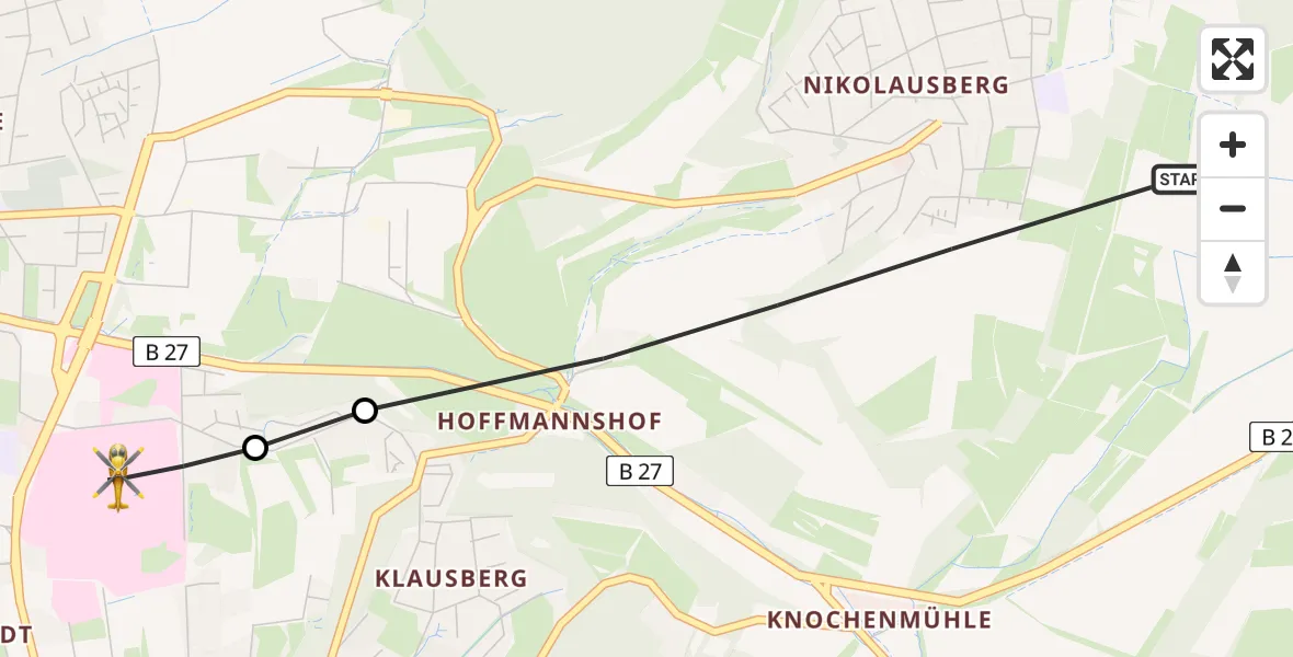 Flugroute Rettungshubschrauber Göttingen - Göttingen University Clinic Heliport, 06 März 2026, 07:42