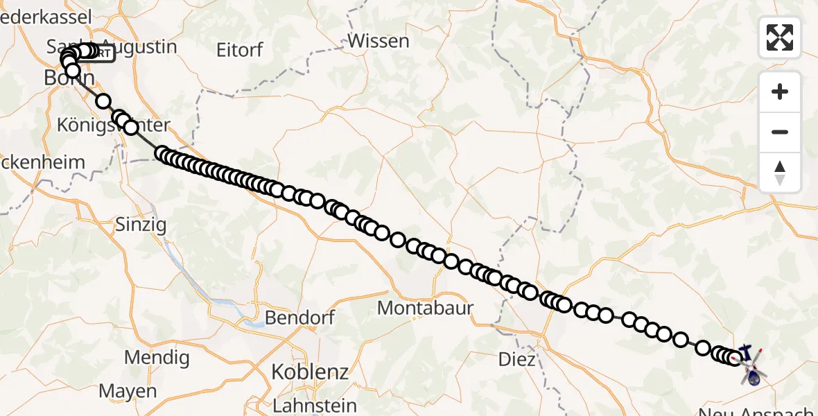 Flugroute Polizeihubschrauber Sankt Augustin - Hundstadt, 06 März 2026, 07:43
