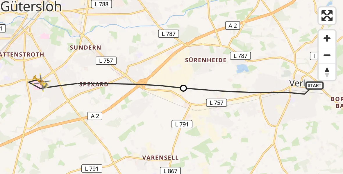 Routekaart van de vlucht: Rettungshubschrauber nach Gütersloh, Stadtring Kattenstroth