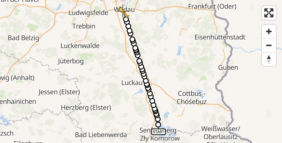 Routekaart van de vlucht: Ambulanzhubschrauber nach Königs Wusterhausen, Köpenicker Straße