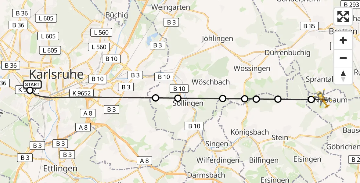 Flugroute Rettungshubschrauber Sankt Vincentius Hospital Heliport - Nußbaum, 06 März 2026, 07:57