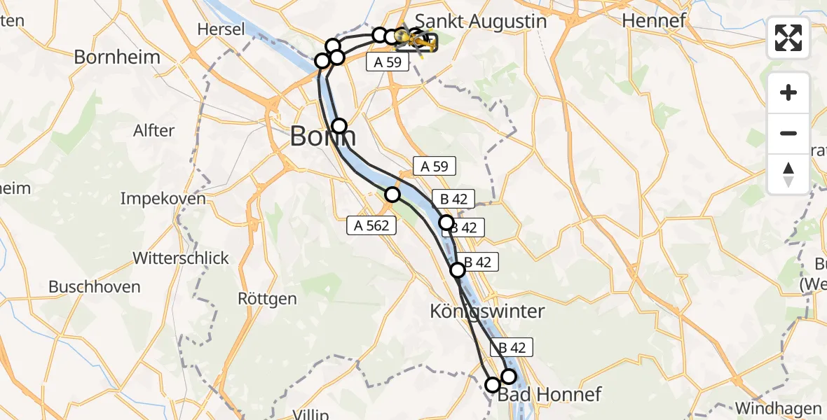 Flugroute Rettungshubschrauber Sankt Augustin - Sankt Augustin, 06 März 2026, 08:07