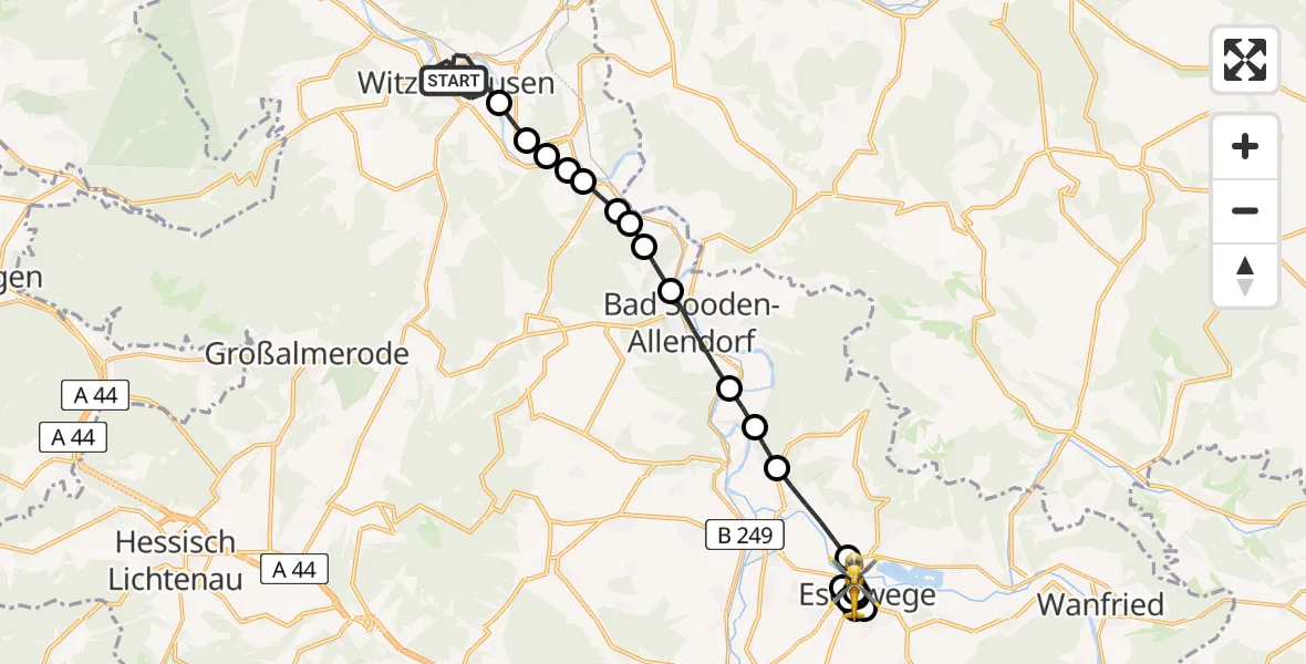Flugroute Rettungshubschrauber Witzenhausen - Eschwege, 06 März 2026, 08:08