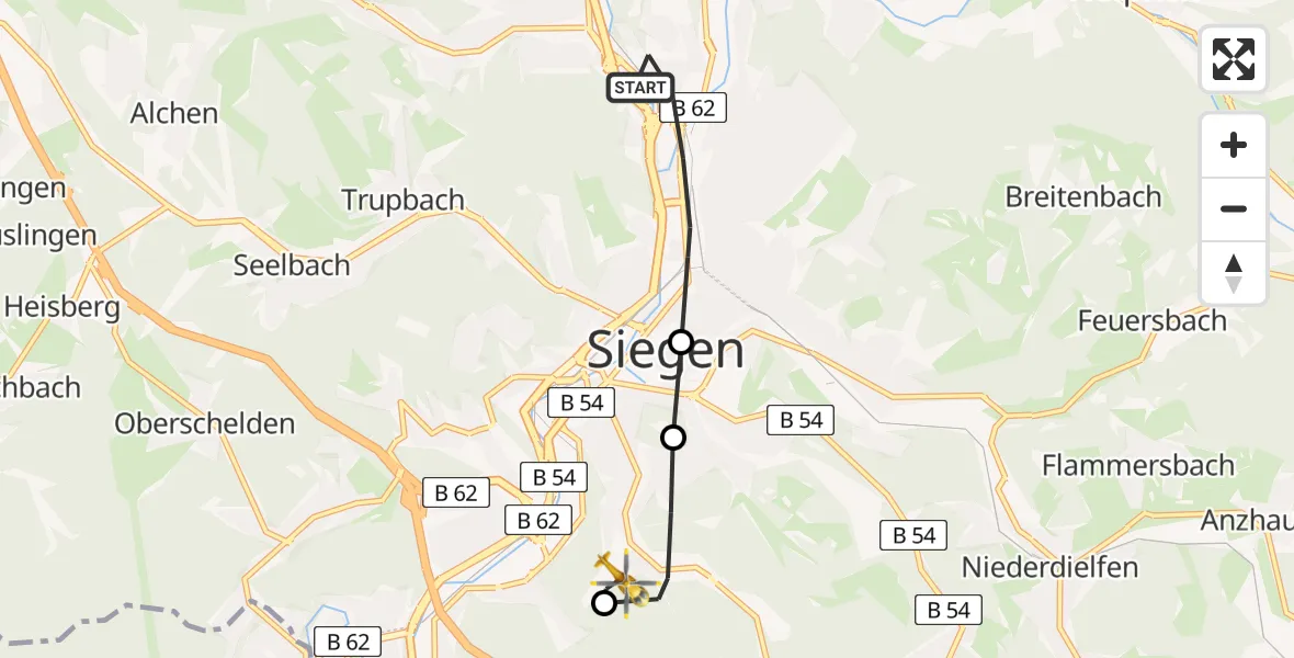 Flugroute Rettungshubschrauber Siegen - Evangelisches Jung-Stilling Hospital Helipad, 06 März 2026, 08:09