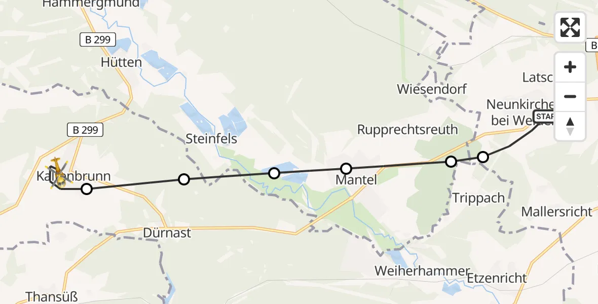 Flugroute Rettungshubschrauber Neunkirchen bei Weiden - Kaltenbrunn, 06 März 2026, 08:12