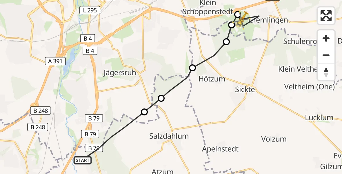 Flugroute Rettungshubschrauber Wolfenbüttel - Cremlingen, 06 März 2026, 08:26